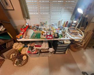 Table full of sewing notions 