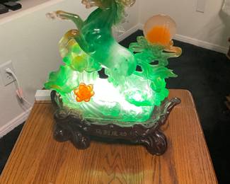 Illuminated resin horse figurine with Chinese auspicious inscription. estimate this decorative resin figurine to be valued between $30-$50 USD. Sale price $20