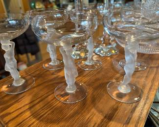  Vintage Bayel Bacchante frosted figural stemware, also known as Bacchus French