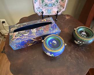 Cloisonné ash trays & tissue box cover
