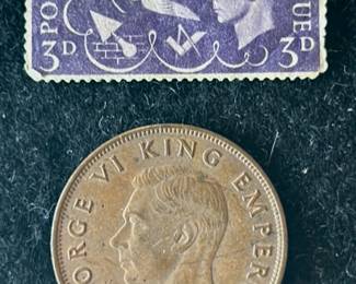 1942 New Zealand Cent and Postage Stamp