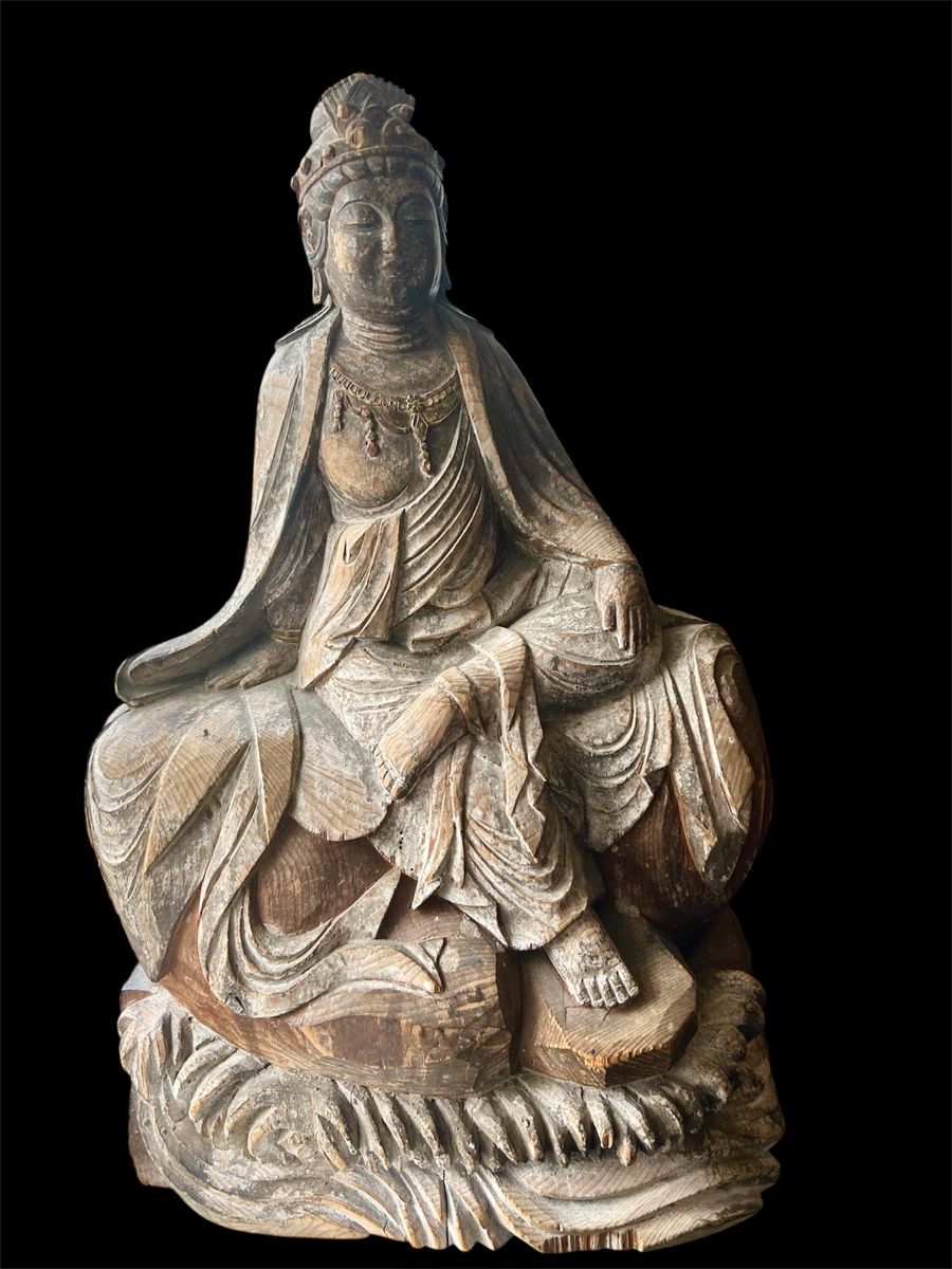 18” large carved wood Quan Yin Guanyin Buddha Statue!!