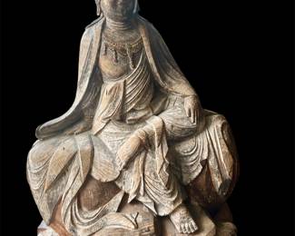 18” large carved wood Quan Yin Guanyin Buddha Statue!!  