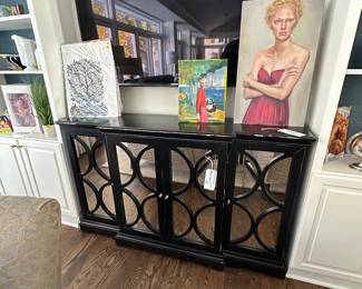 Black Mirrored cabinet
60” wide
14” deep
37” tall
