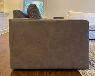 Ethan Allen Spencer Track Arm Chair Upholstered in Sherwood Grey Leather. Measures 43" W x 38" D. Photo 3 of 5.