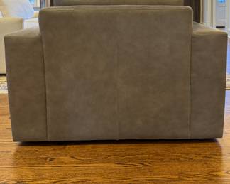 Ethan All4n Spencer Track Arm Chair Upholstered in Sherwood Grey Leather. Measures 43" W x 38" D. Photo 4 of 5.