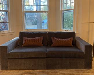 Ethan Allen Spencer Track-Arm Sofa Upholstered in Weir Velvet. Measures 82" W x 37" D. Photo 1 of 4.