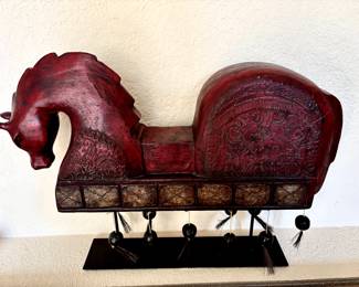 Asian inspired carved wood horse 