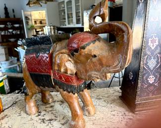 Vintage painted wood elephant