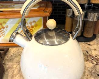 Vintage enamel whistling tea pot