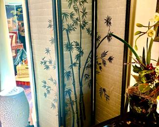 Painted bamboo leaves 3 panel screen