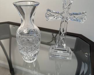 Waterford vase and cross