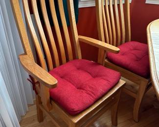 (2) wood armchairs and (2) wood side chairs