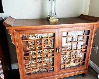 Vintage Chinese Hardwood cabinet with carved gold drawers