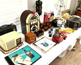 Vintage table with some very interesting items