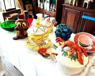 Fitz & Floyd Lobster Bisque tareen with side bowls and many others to choose from. Vintage Willie the Walrus Cookie Jar