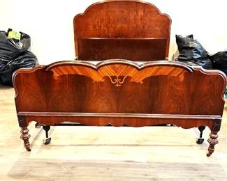 Tudor Vintage Carved Walnut & Mahogany FULL size bed frame.