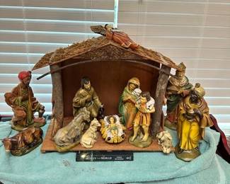 Rare wooden painted Nativity Scene