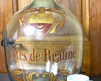 Large antique style glass demijohn wine bottle