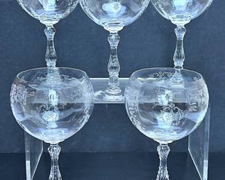 Vintage Fostoria Glass Magnum Wine Goblets in the Navarre needlepoint etch