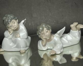 Lladro Angel Thinking and Angel Laying Down Figurines
