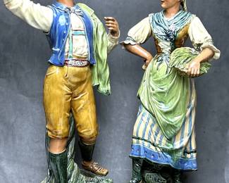 Antique majolica figures by Brothers Urbach of Turn-Teplitz, Bohemia