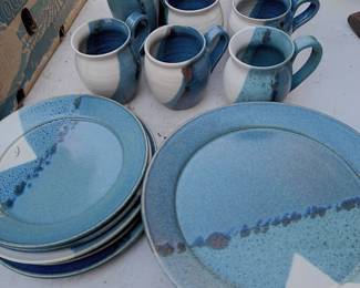 Pottery Plates, Mugs, Glasses Set