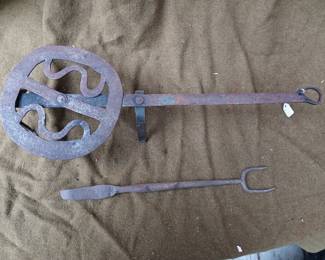 Antique Hand Forged Trivet and Meat Fork