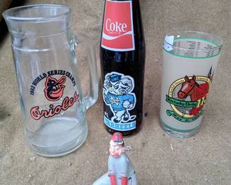 Sports Items (Kentucky Derby Glass, Baltimore Orioles, UNC Tar HEels)