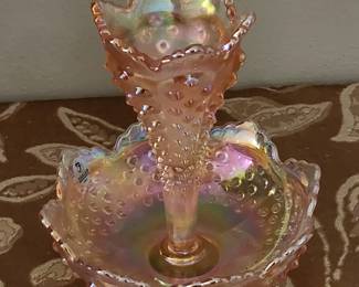 Fenton glass pink hobnail epergne