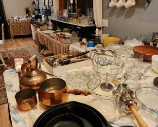 Cast iron,  household and kitchen items. 