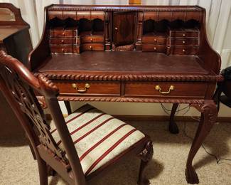 Chippendale reproduction mahogany Escritoire desk with secret compartments. 
