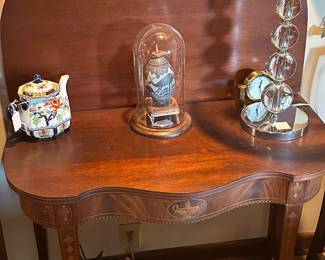 Beautiful antique table,Tiffany clock, Oriental teapot