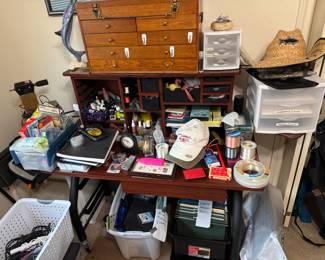 Wooden Tool Box and Fishing Items