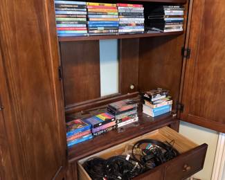 TV Cabinet, DVDs and Connecting Cords