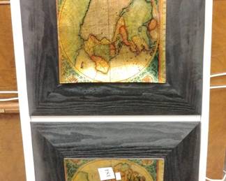 Pair of world maps glass wall plates, new in package