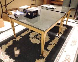 Pair solid Maple side tables with granite tops 