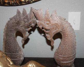 wood dragon heads