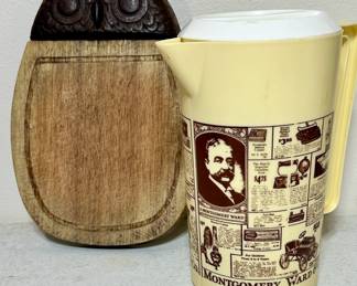 Vintage Owl Cutting Board & Montgomery Wards Pitcher