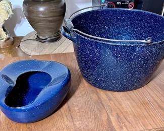 Vintage Enamelware Bed Pan, Bucket