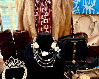 MINK VEST WITH FOX COLLAR FUR. LOTS OF COSTUME JEWELRY.