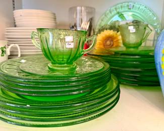 URANIUM GLASS, VASELINE GLASS DISHES.