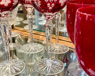 BOHEMIAN RUBY CUT TO CLEAR CRYSTAL STEMS.
