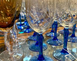 LIBBEY CRYSTAL BLUE WATER GOBLETS.