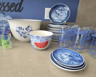RS131Vintage Cobalt Blue Plates And Other Kitchen Ware