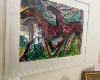 Oil Pastel by A. Hockelmann date 1989 titled "Red Horses".