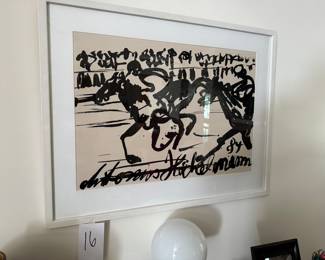 Tusche ink on paper by A. Hockelmann date 1984 titled "Horse Racing".