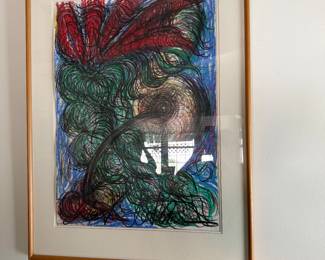 Kreide,bunt by A. Hockelmann date 1986 of red flower with plant forms.