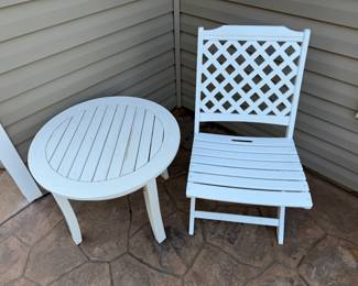 Round Wood Table and Folding Wood Chair by 