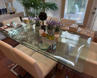 Contemporary Glass Top Dining Table and Six Dining Chairs